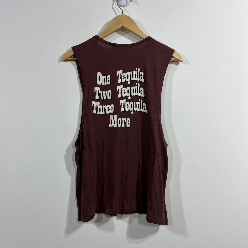Beach Riot One Tequila Graphic Muscle Tank Top Burgundy Womens Small Vacation
